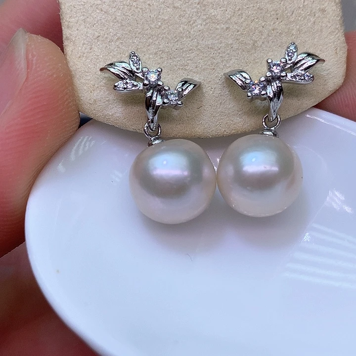 银S925镶嵌耳饰淡水珍珠