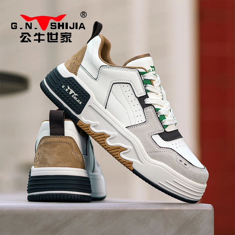 男士厚底板鞋男款潮牌高级感男鞋2025春秋新款增高真皮休闲鞋子