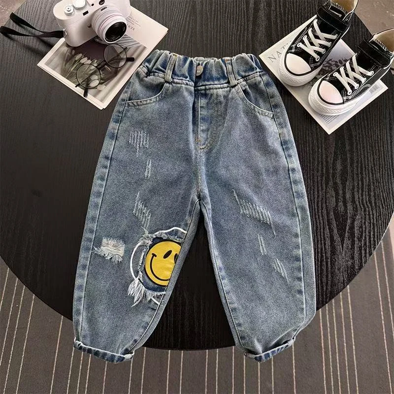 1男女童牛仔裤春秋新款长裤休闲裤新款老爹裤潮