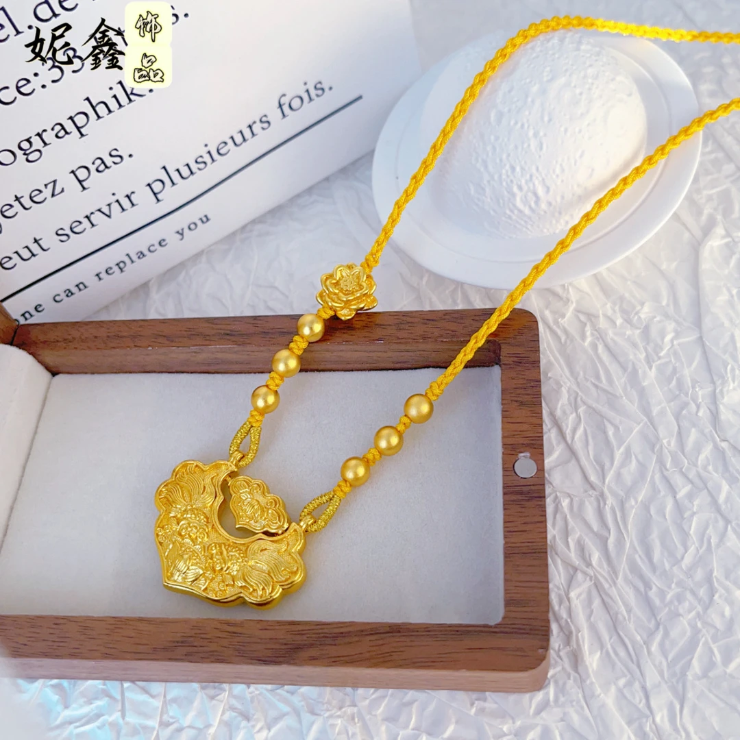 铜合金吊坠 双鱼锦鲤锁项链女款平安锁毛衣链锁包时尚百搭