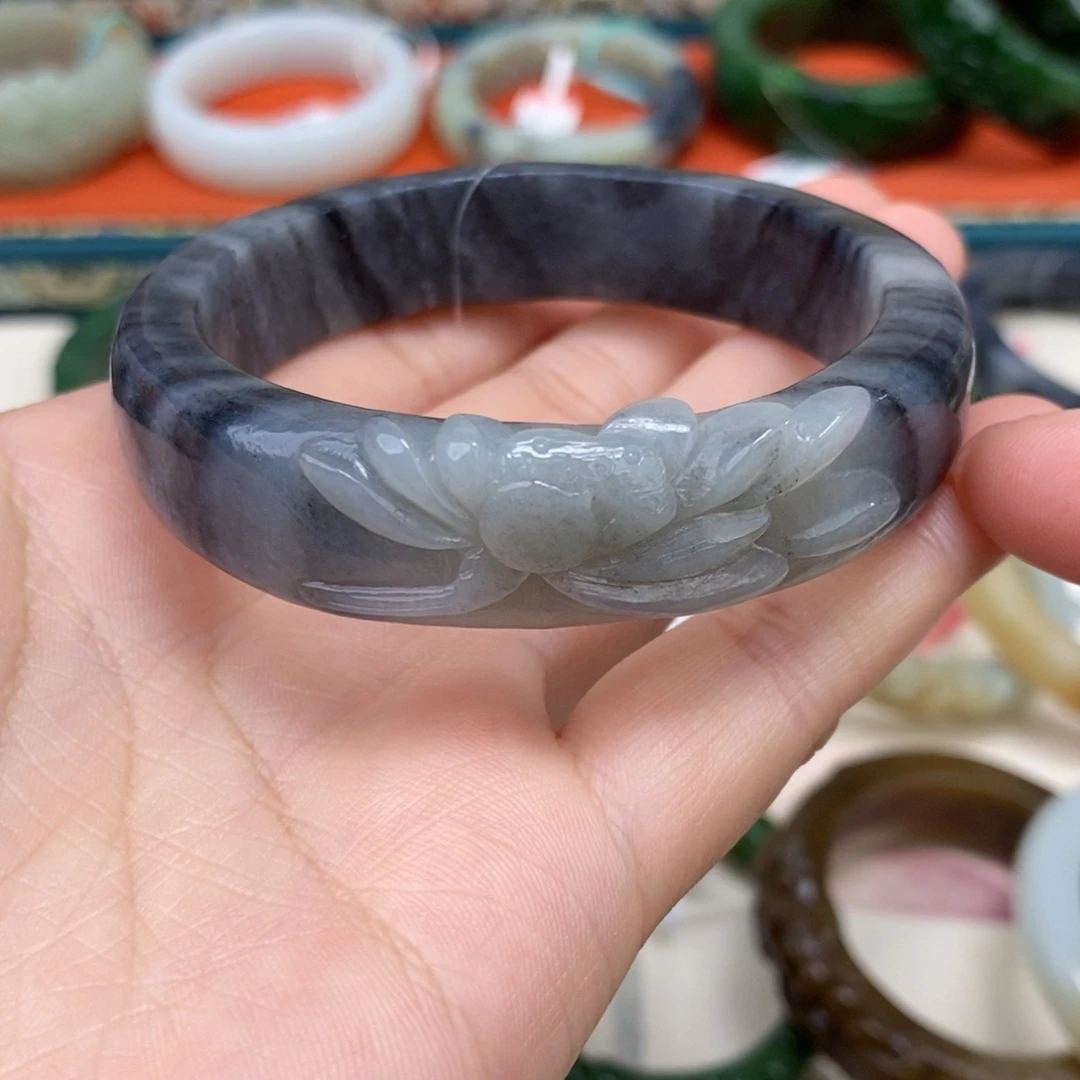 和田玉手镯未镶嵌青花手镯56.4#