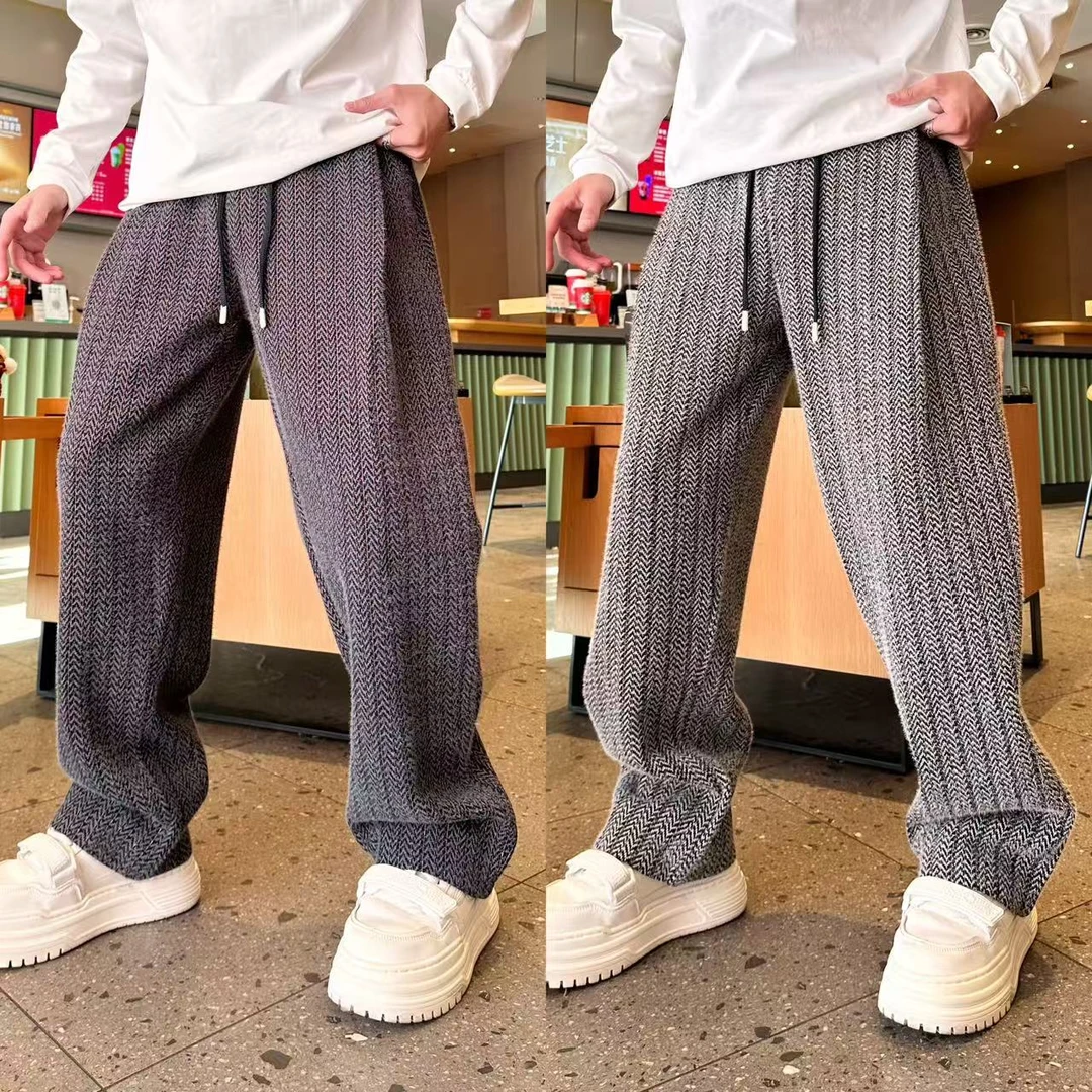 冬季新款百搭时尚美式复古加厚潮流个性高级感宽松直筒男款休闲裤