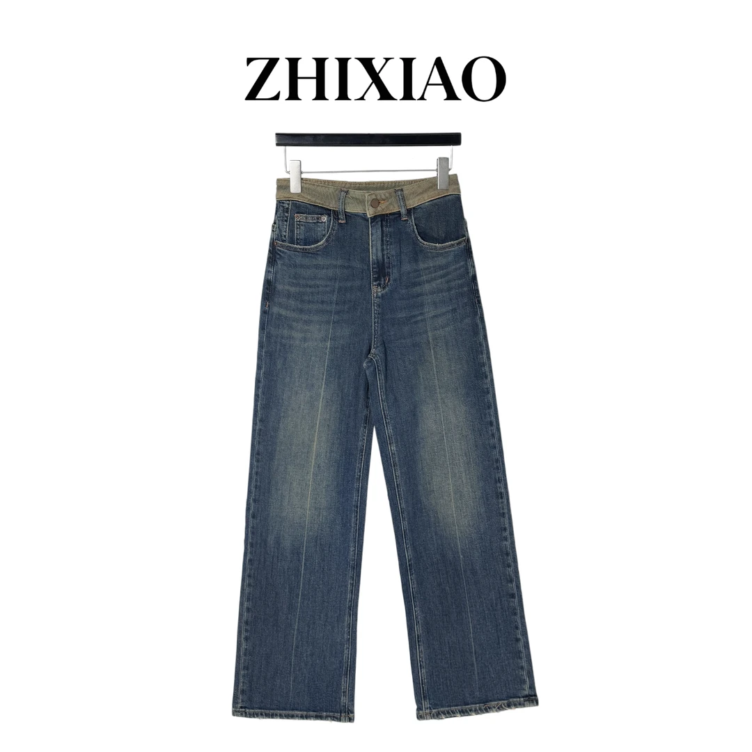 【ZHIXIAO】秋冬新款：腰头拼色牛仔裤1015