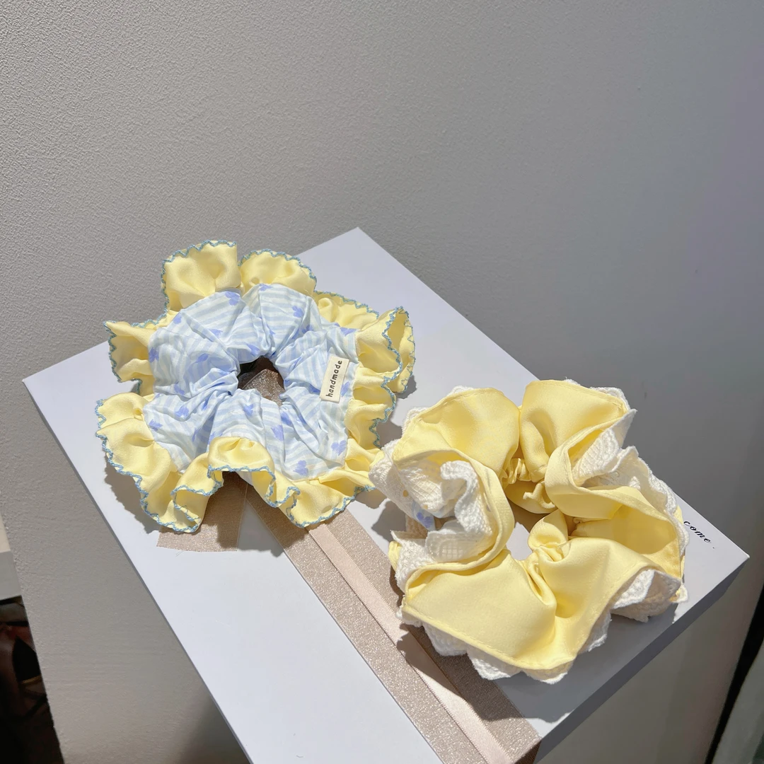 新款大肠发圈小鸡黄荷叶边小蛮腰头饰皮筋气质甜美原创设计发绳