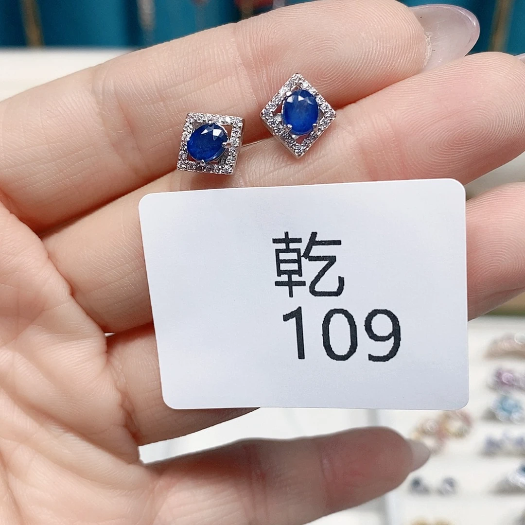 蓝宝石耳饰银S925镶嵌乾109