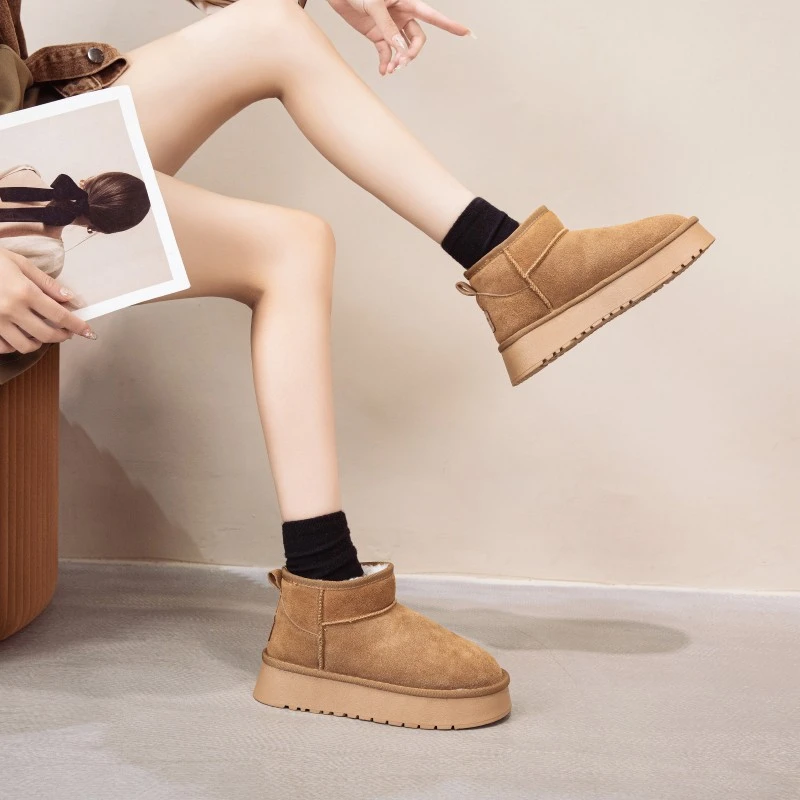 【N991】秋冬新款雪地靴女加绒周冬雨同款增高保暖厚底短筒棉鞋