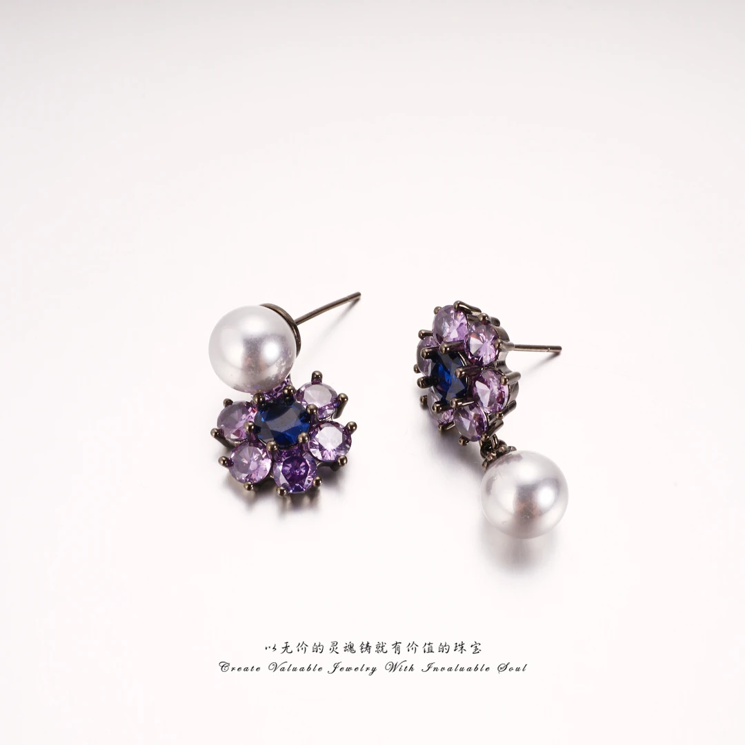 铜合金锆石耳饰 轻奢紫色个性高级感镶嵌时尚耳环 RCH-C-30895