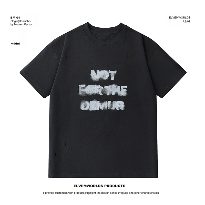 男女同款夏季时尚休闲破洞设计印花字母打底男士短袖T恤G8550