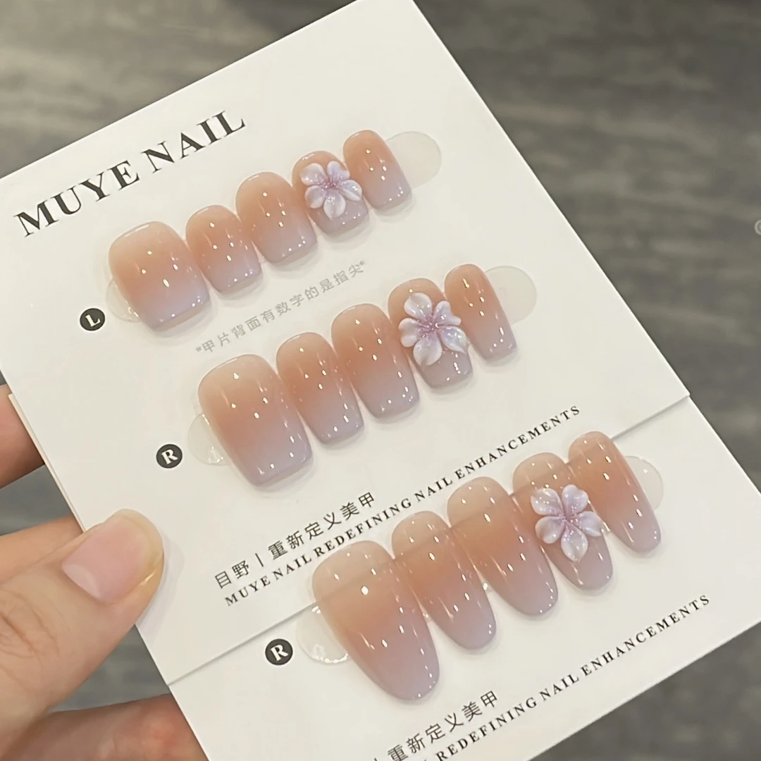 【紫薇花】 纯手工（10片）设计穿戴美甲 紫色雕花美甲116