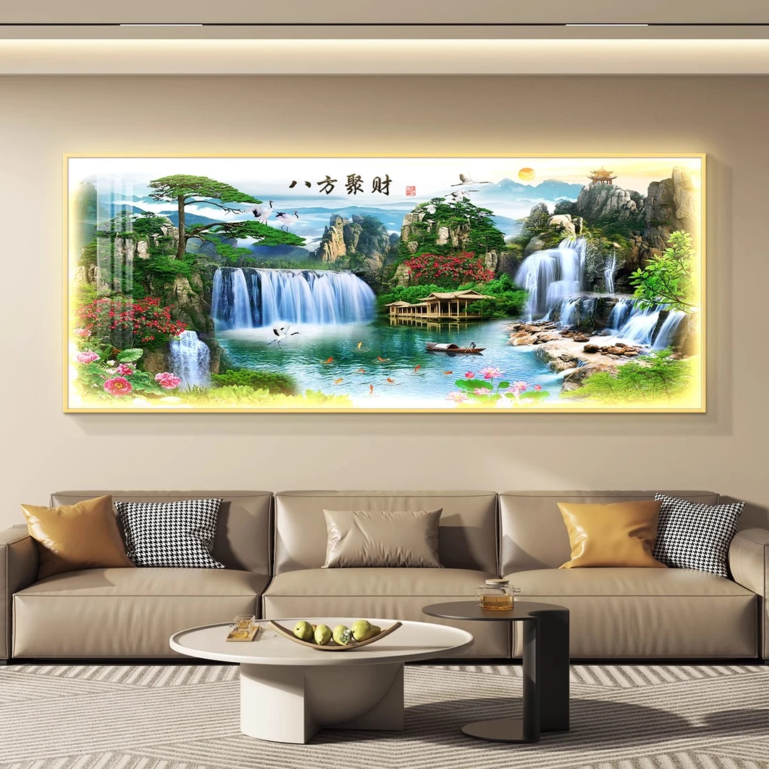 八方聚财led灯轻奢客厅装饰画沙发背景墙挂画壁画简约现代高级感