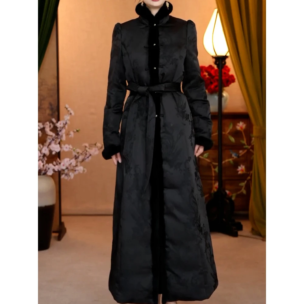 中式国风优雅加厚保暖羽绒服外套女2025冬季新款时尚显瘦长款大衣