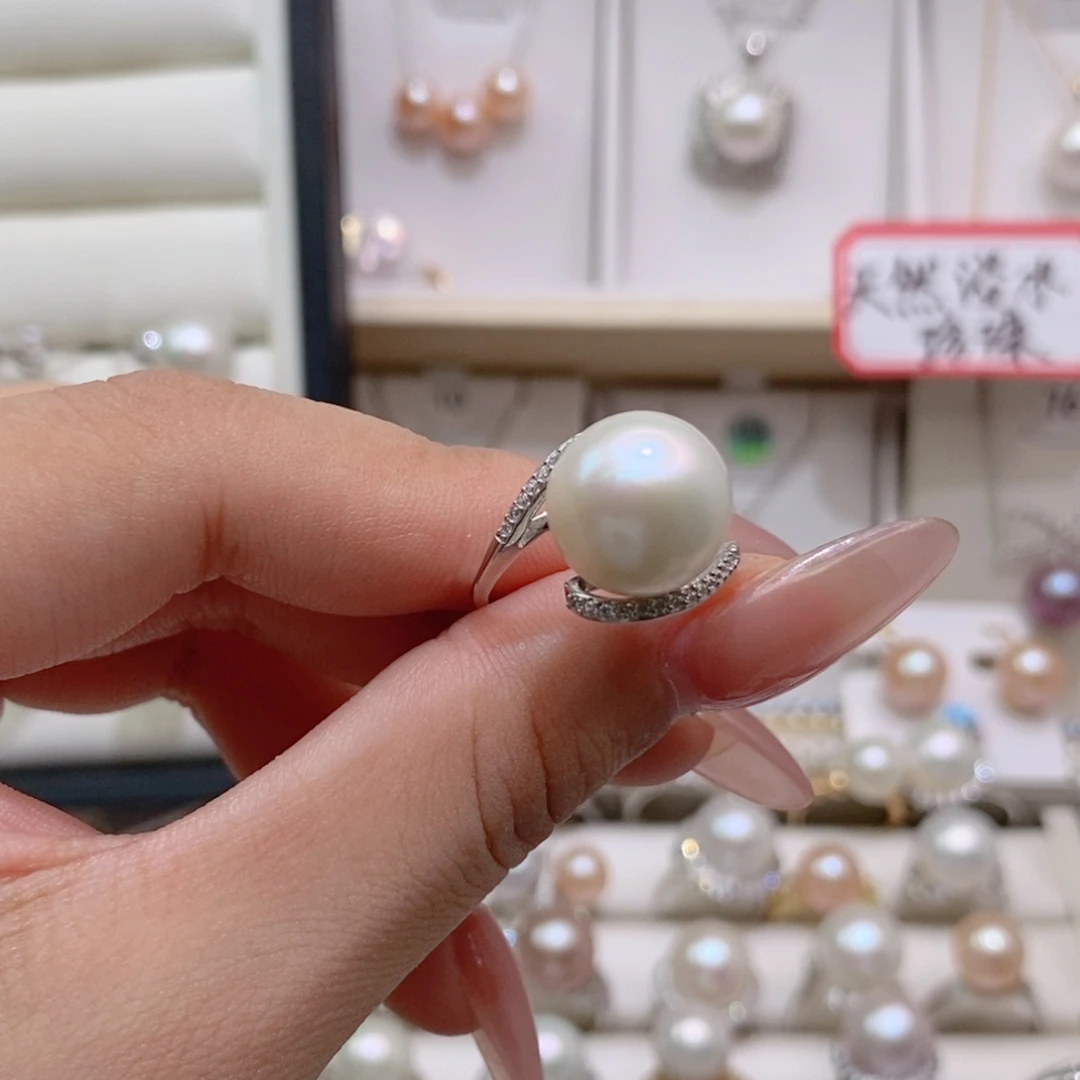 L***生银S925镶嵌戒指淡水珍珠