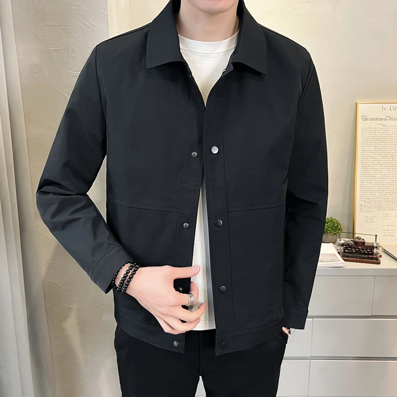 纯色工装薄款春季男装立领水洗行政夹克春秋标准男时尚翻领