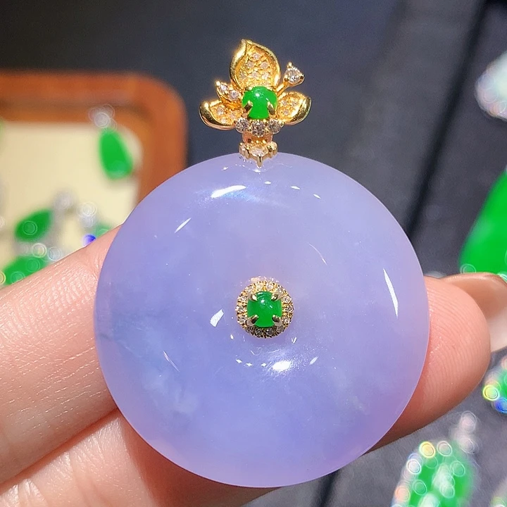 翡翠18K金镶嵌吊坠(不含链)