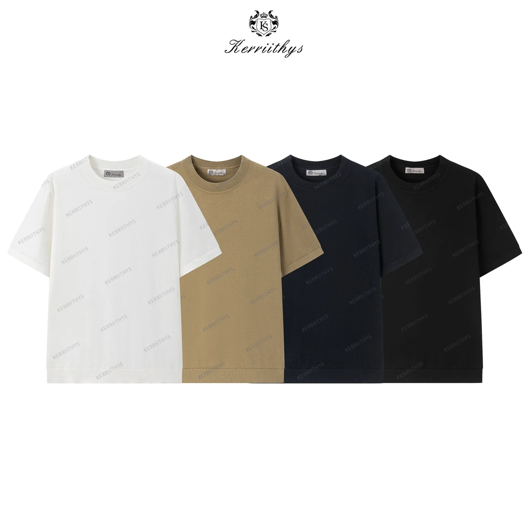 KERRIITHYS 灰标系列100支极细纱线 18针工艺夏季男士针织圆领T恤