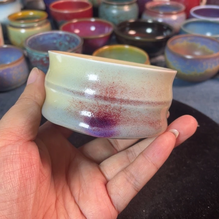 摆件钧瓷鸡油黄竹节杯