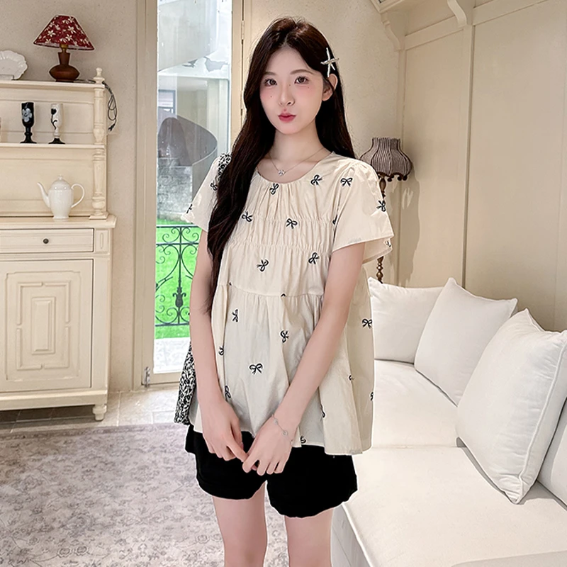 【伊伊】孕妇装衬衫夏装2025新款时尚孕妇夏装衬衣上衣宽松短袖衬衫