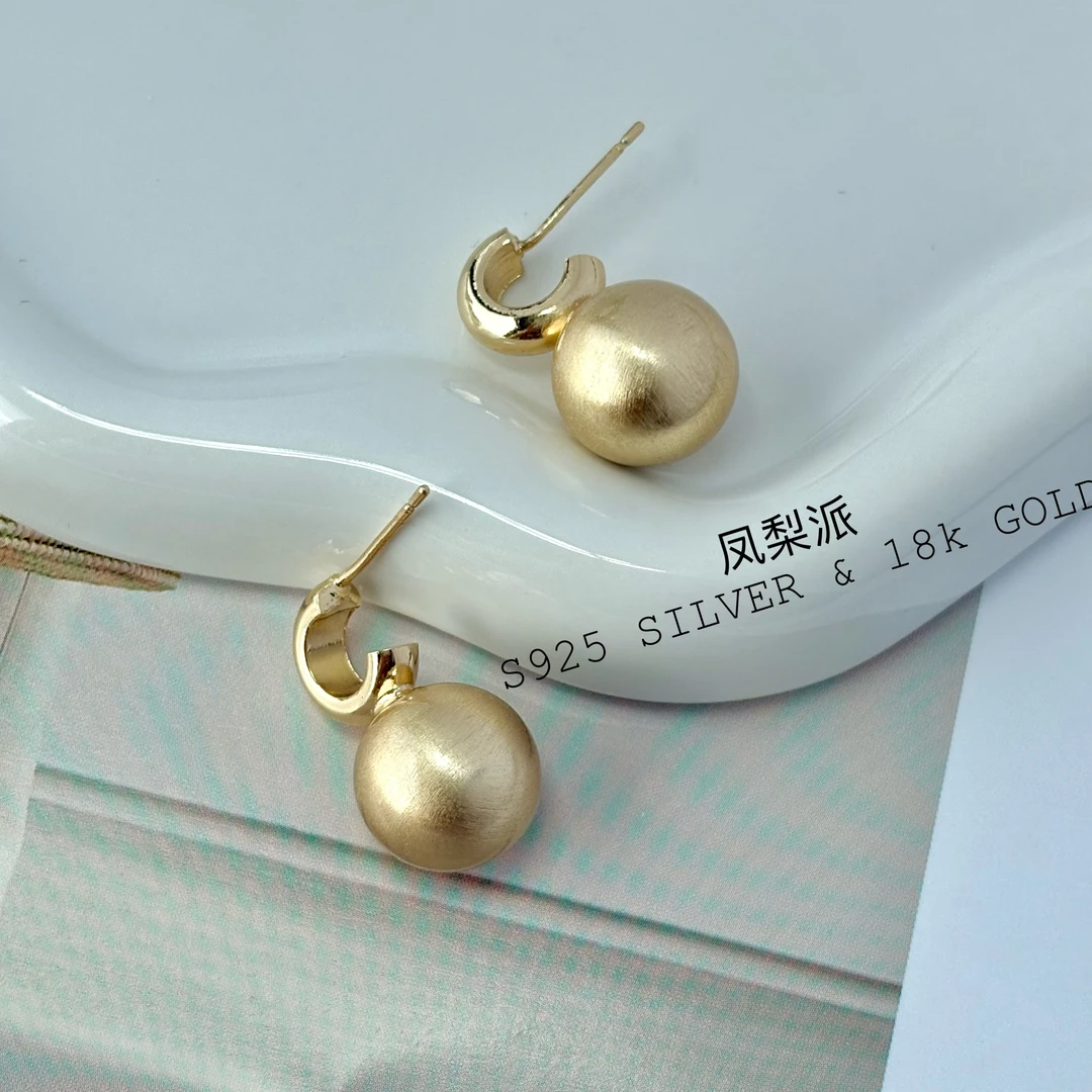 铜合金耳饰 小众设计感时尚水滴耳坠简约拉丝几何百搭耳环