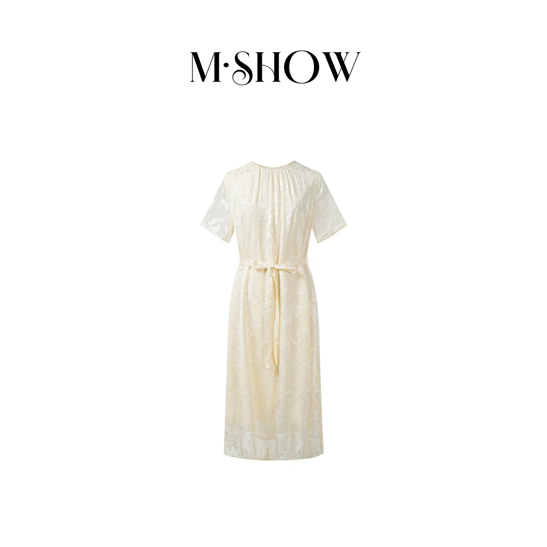 【墨秀真丝】100%桑蚕丝高级感气质款女士真丝立体剪花连衣裙5157L