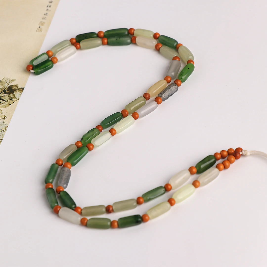 保真天然和田玉碧玉白玉多宝编织吊坠项链桶珠男女新款玉石挂件绳