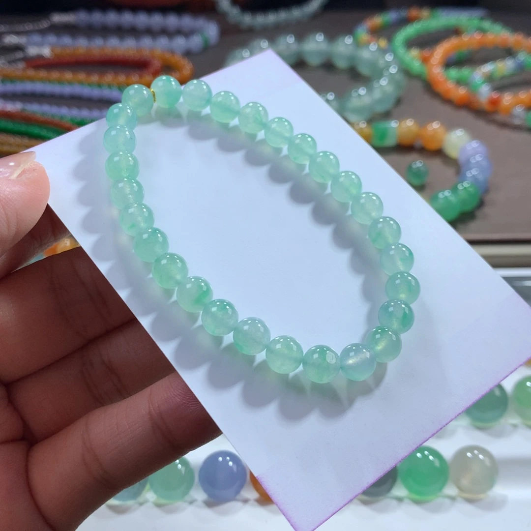 翡翠未镶嵌手链平替版金丝绿•冰种薄荷绿飘金丝绿单圈卡6.5