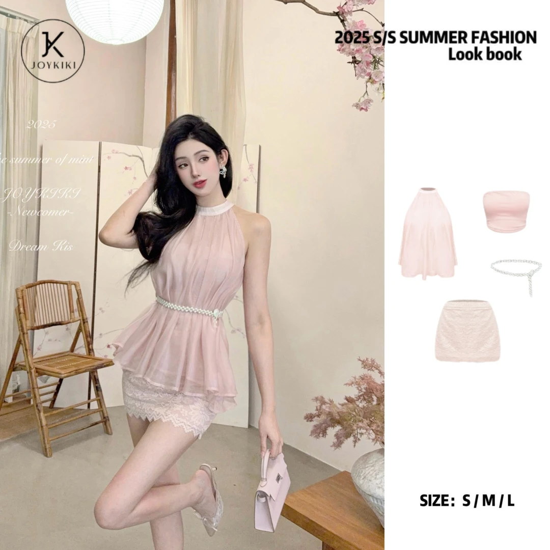 JOYKIKI金金【温柔秘语】气质千金风透纱设计上衣套装J25B449