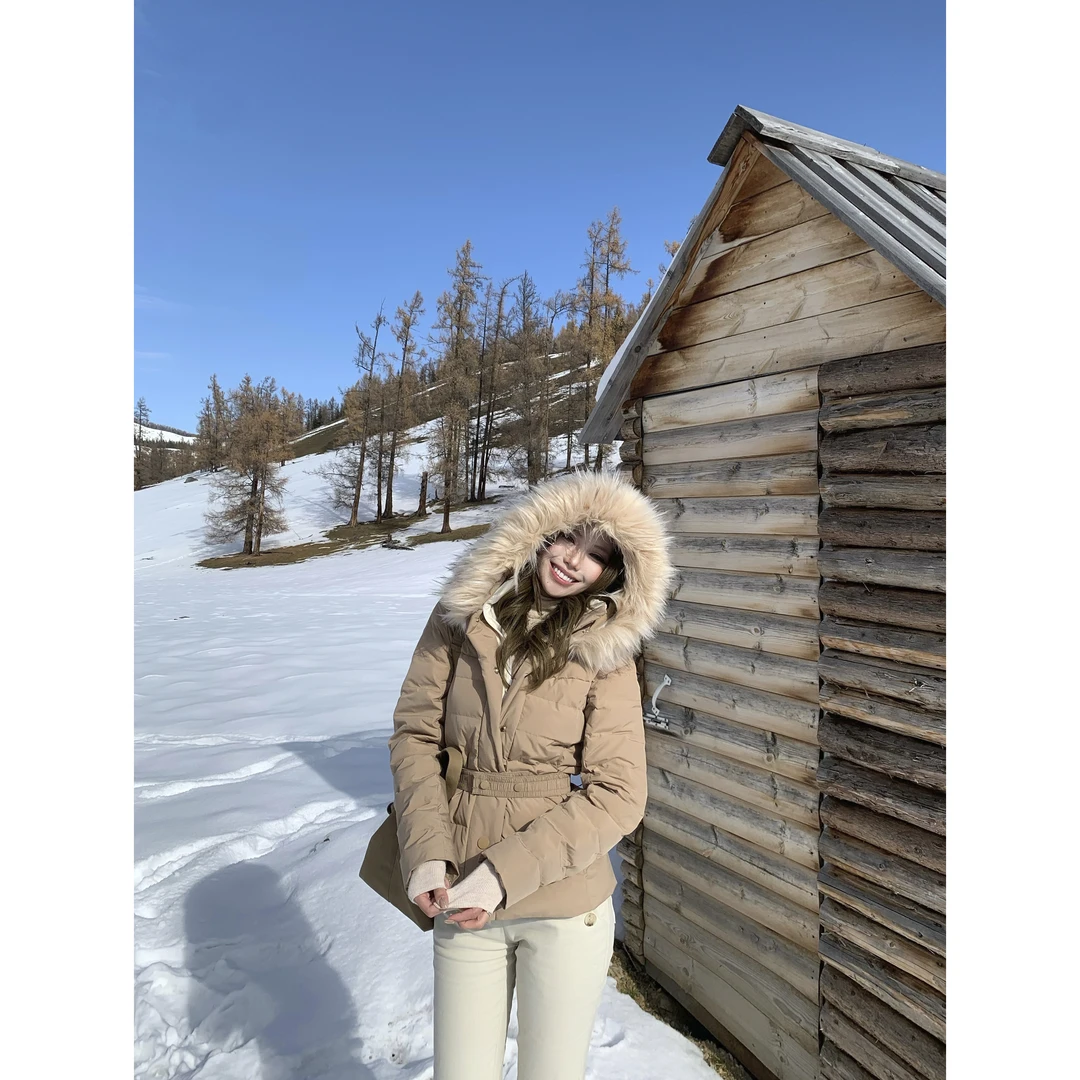 Lekii 日系棉服收腰显瘦遮肉连帽女冬保暖毛感外套套装KXV90256