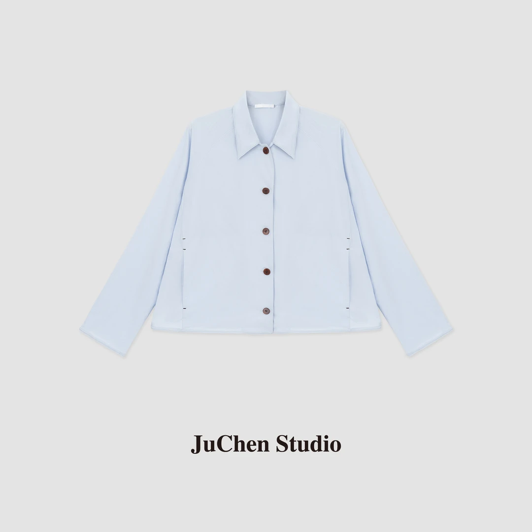 M1U系定染蓝调设计感任意造型定型条短款衬衫 SS123412“扭扭乐”