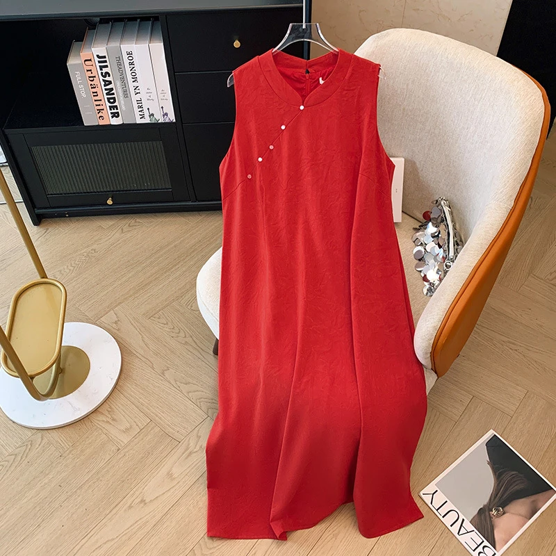300斤特大码女装胖mm红色无袖改良旗袍连衣裙2025春夏新款敬酒服