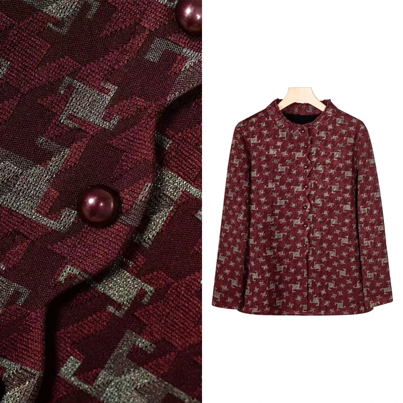 中老年妈妈装新品时尚洋气百搭木耳边一体绒长袖加绒显瘦提花上衣