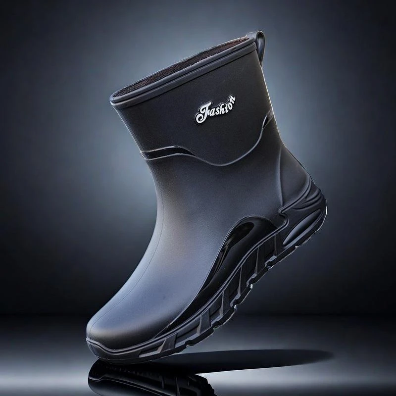 夏季潮流男士中筒雨鞋防水鞋靴子软舒纯色雨靴短筒春秋钓鱼鞋防滑