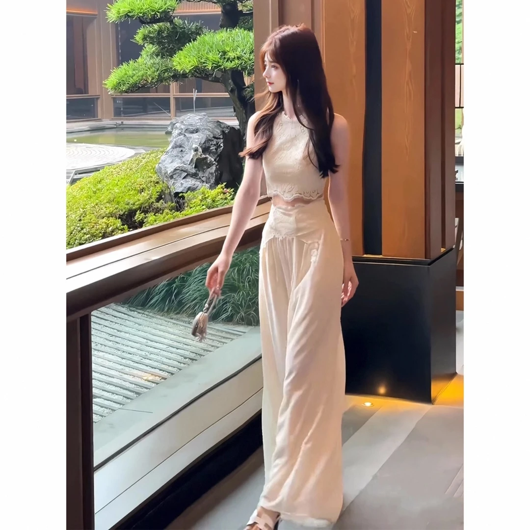 西恩定制●【多情夏威夷】优雅甜美精致睫毛蕾丝上衣+裤子LNX5TZ2365