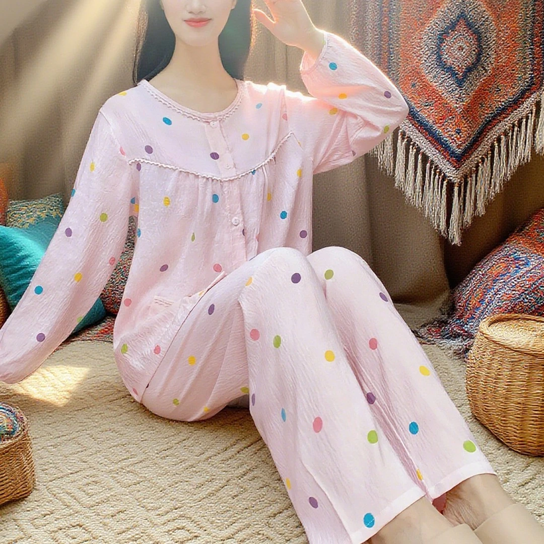 2025新款睡衣女士春秋季纯云朵棉长袖可外穿无胸垫家居服套装Y171