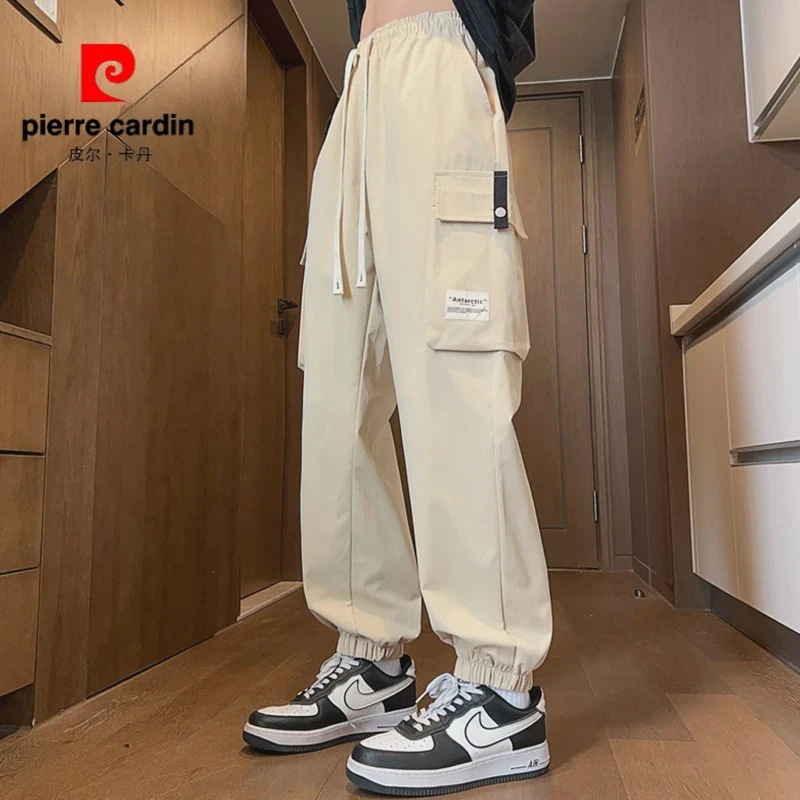 皮尔卡丹卡其色工装裤男春秋新款美式宽松束脚裤子男士潮牌阔腿运