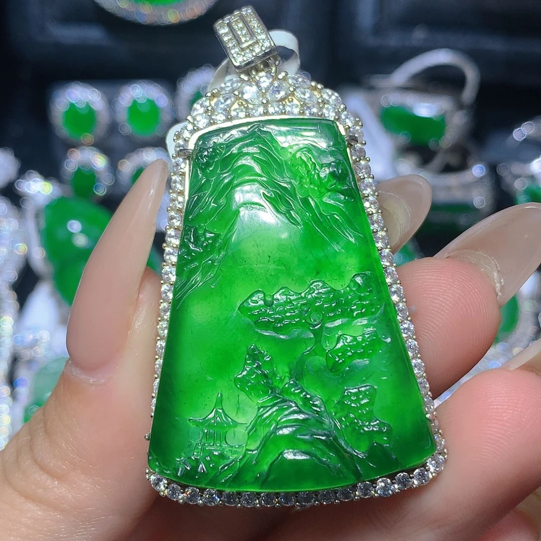 翡翠吊坠(不含链)银S925镶嵌翡翠