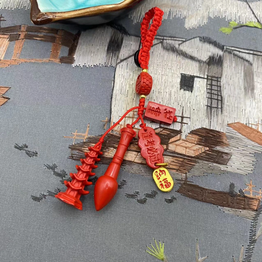含辰砂工艺品开学季红砂国庆中国红文昌笔文昌塔逢考必过钥匙扣