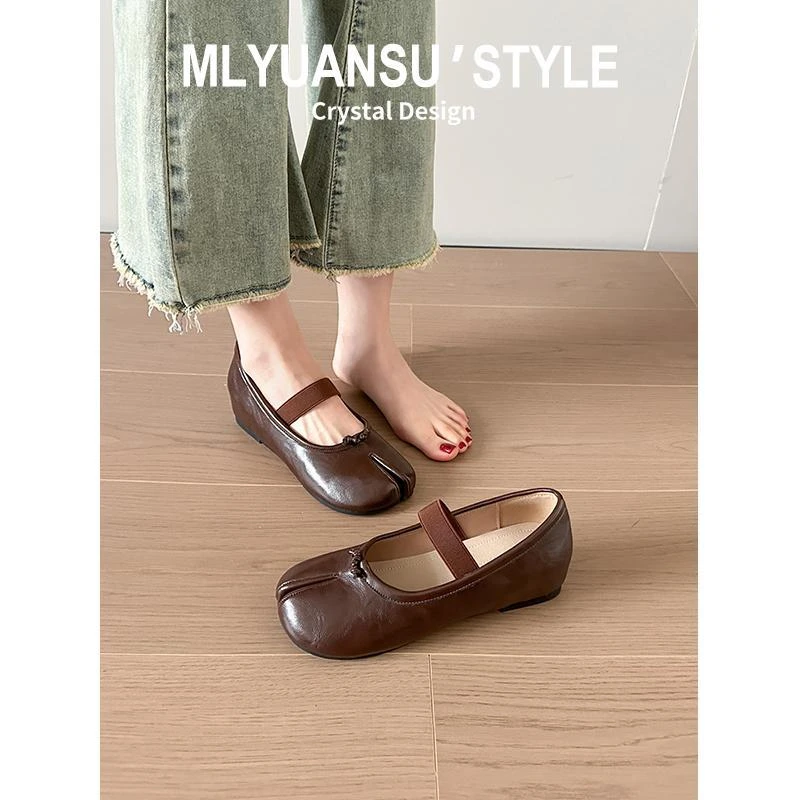 羊皮版~内增高平底猪蹄鞋分趾单鞋鞋女春夏款松紧带玛丽珍豆豆鞋