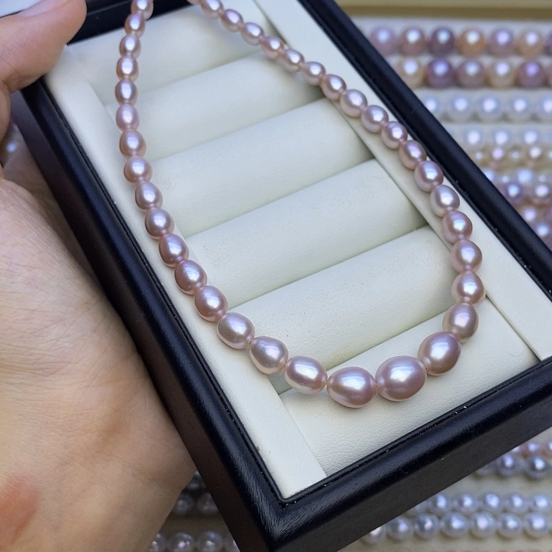 银S925镶嵌颈饰淡水珍珠无核 粉紫 4-8m