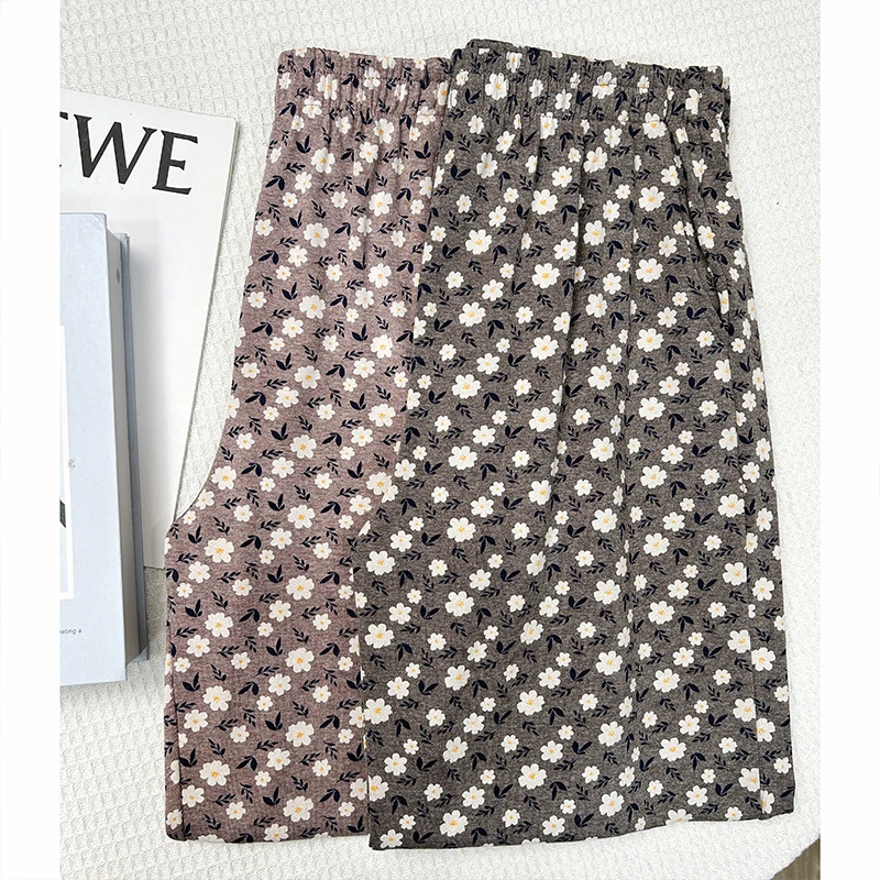 【莱卡棉碎花】居家休闲裤外穿有口袋亲肤女中年印花睡裤秋冬长裤