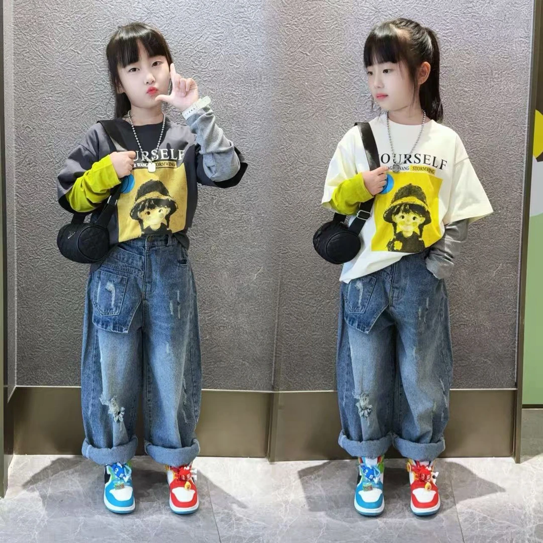 女童春秋款卫衣套装2025新款儿童韩版秋季休闲时尚牛仔裤两件套潮