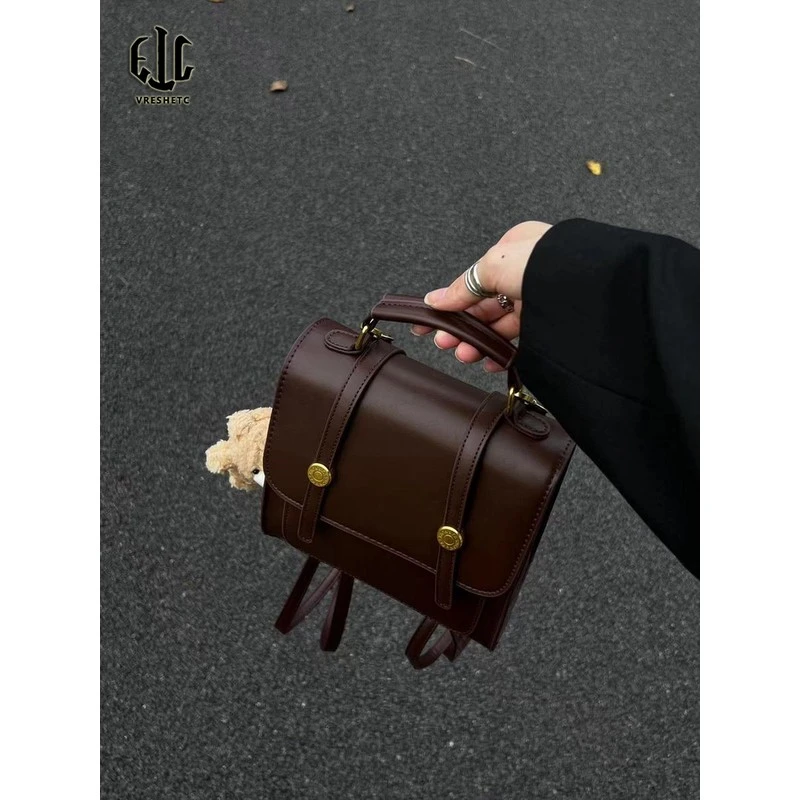 包盖式文艺风通用耐磨双肩书包日系复古洋气简约女士质感小众百搭