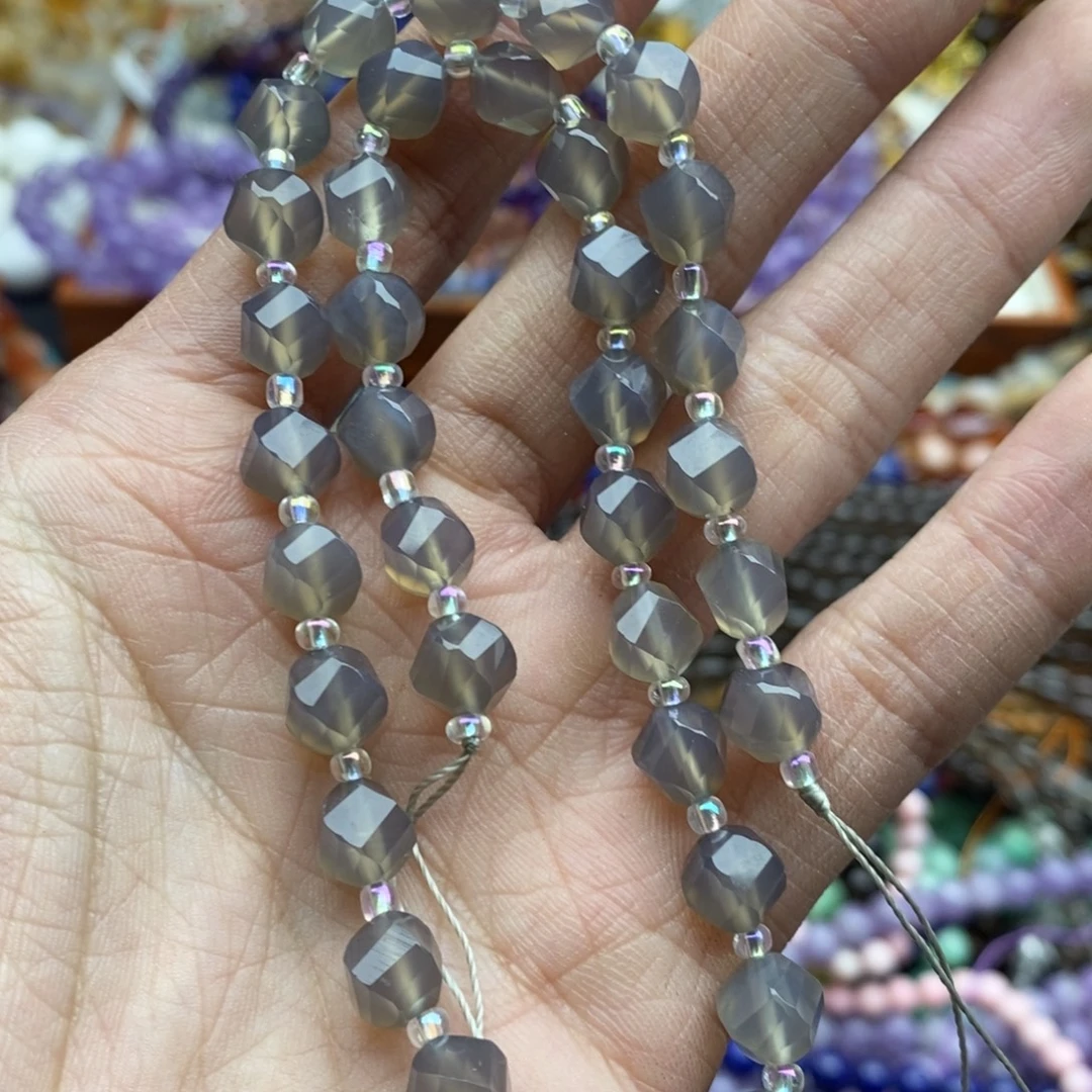 玛瑙/玉髓合金珠宝半成品一条天然7mm冰透灰玛瑙扭扭珠