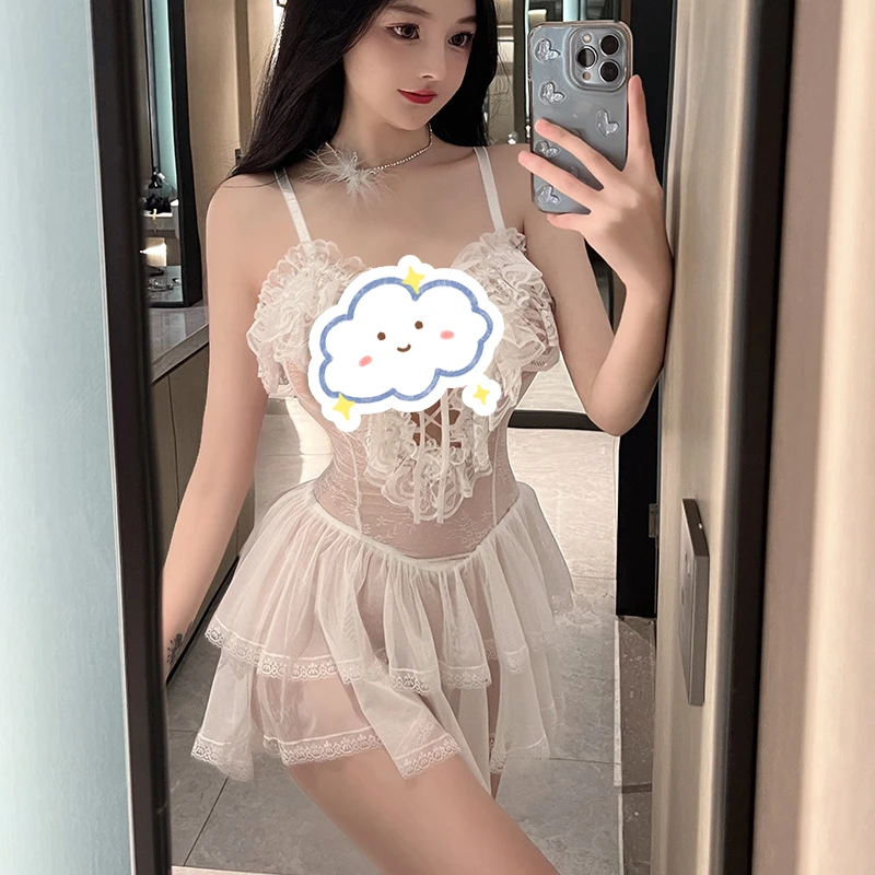 白色镂空系带睡衣露背显瘦夏季法式蕾丝吊带新款家居服睡裙