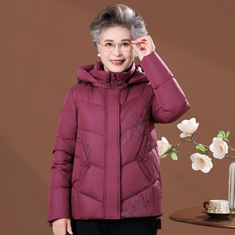 中老年羽绒服女中长款妈妈大码加厚冬装老人奶奶太太冬季休闲外套