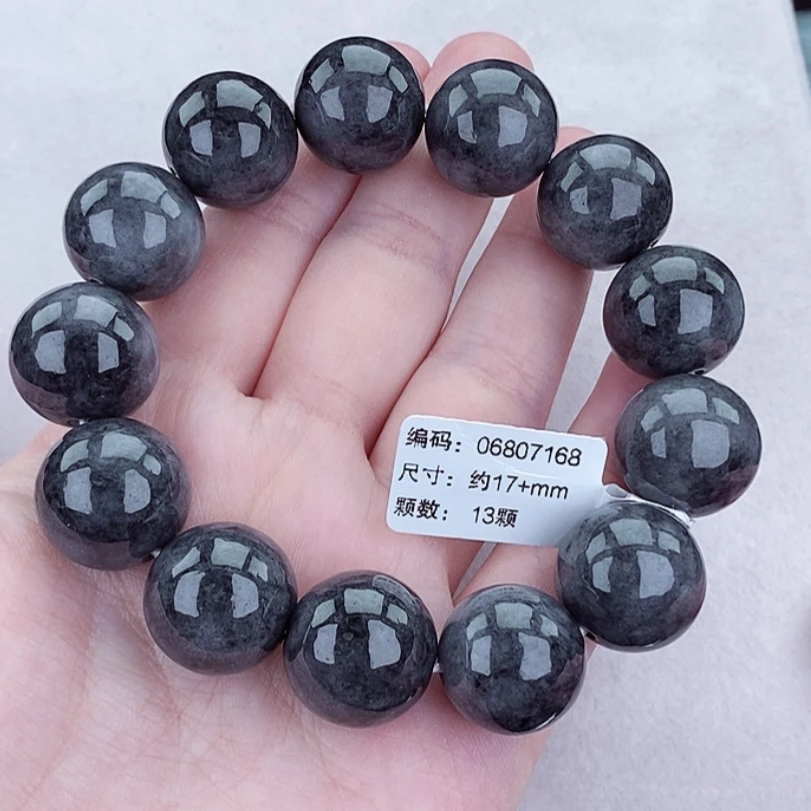 缅甸天然翡翠手串 大卡17+ 半山水黑乌鸡手串 男士气质 霸气 特色