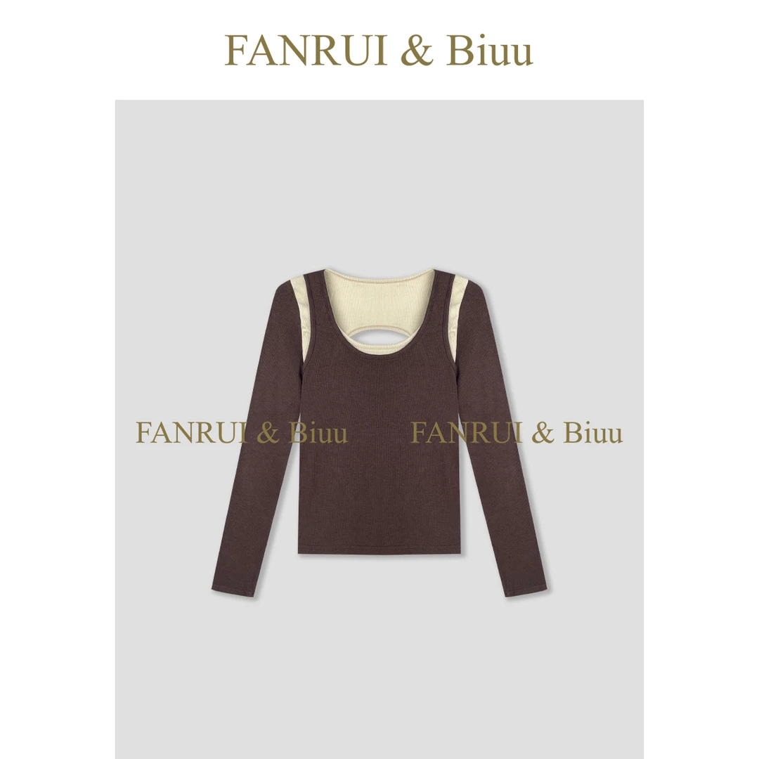 FANRUI/泛芮「甜酷拼盘」撞色假两件时髦小众设计感长袖上衣B17500