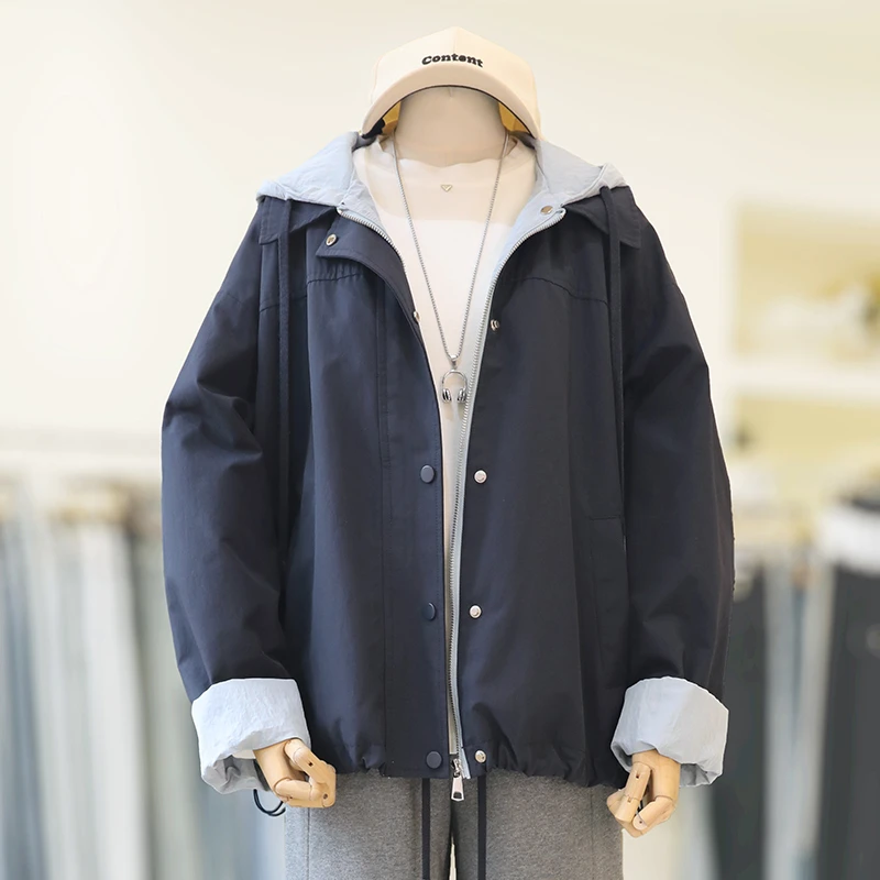 zaw大码连帽假两件冲锋衣外套加宽加大女装显瘦款胖mm上衣/25067