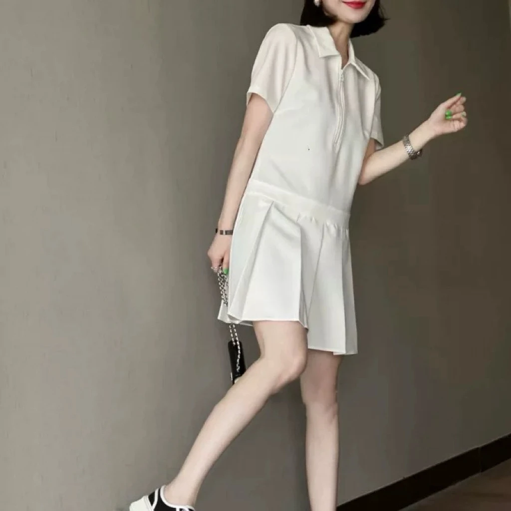 27834欧货高端港味polo翻领名媛气质a字连衣裙女Y137  裙长86