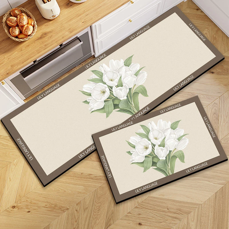 田园花朵家用硅藻泥厨房地垫耐脏吸水可擦免洗防水脚垫防滑防油垫