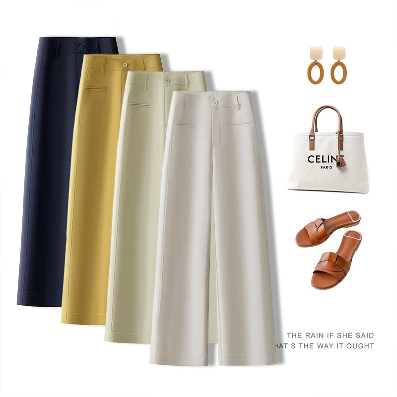 天丝棉阔腿西装裤女夏季2025新款高腰显瘦垂感薄款休闲九分直筒裤